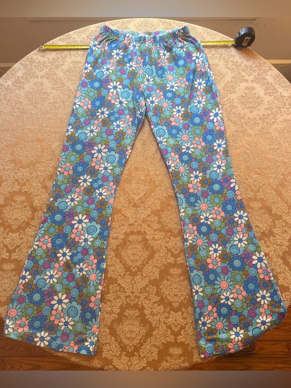 Floral Smile Print Flared Lounge Pants - Blue Multi